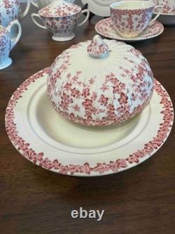 ANTIQUE 14 Pc Breakfast Set Early English Ivy Pink (Scalloped) Crown Ducal