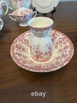 ANTIQUE 14 Pc Breakfast Set Early English Ivy Pink (Scalloped) Crown Ducal