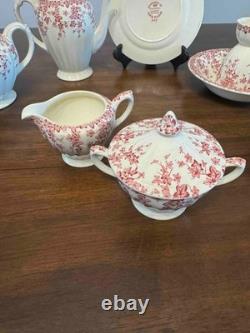 ANTIQUE 14 Pc Breakfast Set Early English Ivy Pink (Scalloped) Crown Ducal