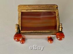 ANTIQUE BANDED AGATE DESK SET JEWELRY BOX WITH AGATE FEET (circa 1880's)