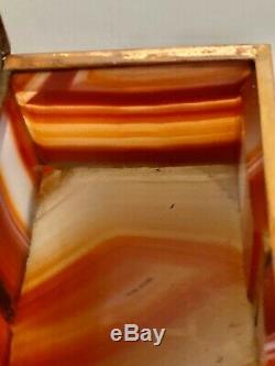 ANTIQUE BANDED AGATE DESK SET JEWELRY BOX WITH AGATE FEET (circa 1880's)