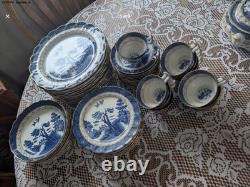 ANTIQUE SET Booths Real Old Willow Dinner And Serving Pieces 89 Pieces