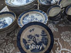 ANTIQUE SET Booths Real Old Willow Dinner And Serving Pieces 89 Pieces