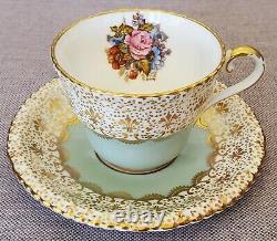 AYNSLEY Antique Teacup & Saucer Set Heavy Gold Floral Hand Painted J. A. BAILEY
