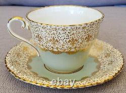 AYNSLEY Antique Teacup & Saucer Set Heavy Gold Floral Hand Painted J. A. BAILEY