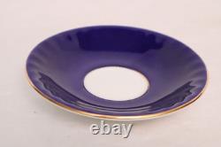 AYNSLEY Bone China CABBAGE ROSE CUP & SAUCER Cobalt Blue ORIGINAL STICKER Vtg