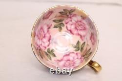 AYNSLEY Bone China CABBAGE ROSE CUP & SAUCER Cobalt Blue ORIGINAL STICKER Vtg
