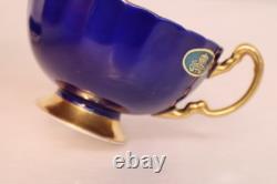 AYNSLEY Bone China CABBAGE ROSE CUP & SAUCER Cobalt Blue ORIGINAL STICKER Vtg