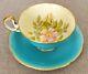 AYNSLEY Hand Painted Signed G. Bentley Clematis Floral Teacup and Saucer Set