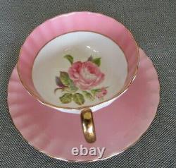 AYNSLEY Pink Hand Painted Cabbage Roses Teacup and Saucer Set England Bone China