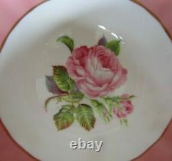 AYNSLEY Pink Hand Painted Cabbage Roses Teacup and Saucer Set England Bone China