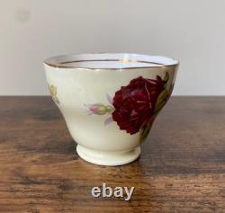 AYNSLEY Red Pink Yellow Cabbage Rose Bone China Cup & Saucer Set England
