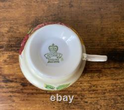 AYNSLEY Red Pink Yellow Cabbage Rose Bone China Cup & Saucer Set England