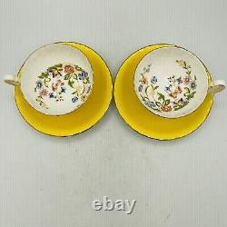 AYNSLEY Set Of 2 Tea Cups & Saucers Cottage Garden Yellow Bone China England