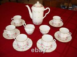 Adderley England Bone China Hand Painted Coffee Tea Set, Pot Sugar Cream 6 Cups