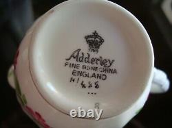 Adderley England Bone China Hand Painted Coffee Tea Set, Pot Sugar Cream 6 Cups