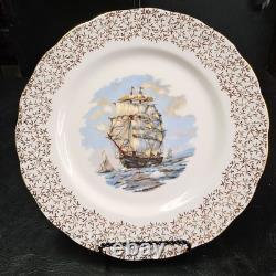 Adderley Fine Bone China England Tall Ship Plates Set Of 4 Gold Border
