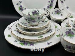 Adderley Sweet Violets 5 Piece Place Setting x 4 Bone China England 20 Pieces