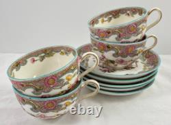 Anglo China Floral Tea Cup & Saucer Rose Set of 4 England Pink Blue Antique