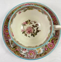 Anglo China Floral Tea Cup & Saucer Rose Set of 4 England Pink Blue Antique