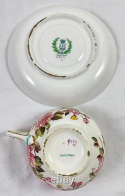 Anglo China Floral Tea Cup & Saucer Rose Set of 4 England Pink Blue Antique