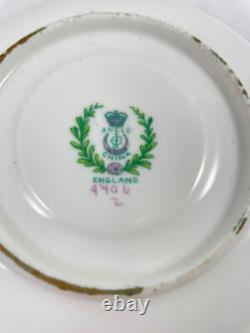 Anglo China Floral Tea Cup & Saucer Rose Set of 4 England Pink Blue Antique