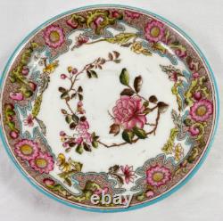 Anglo China Floral Tea Cup & Saucer Rose Set of 4 England Pink Blue Antique