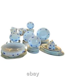 Antique Adderley England Chelsea Blue 75-Piece Bone China Set, 1930s. Raised