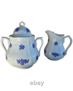 Antique Adderley England Chelsea Blue 75-Piece Bone China Set, 1930s. Raised