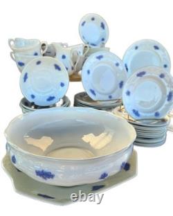 Antique Adderley England Chelsea Blue 75-Piece Bone China Set, 1930s. Raised