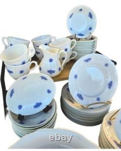 Antique Adderley England Chelsea Blue 75-Piece Bone China Set, 1930s. Raised