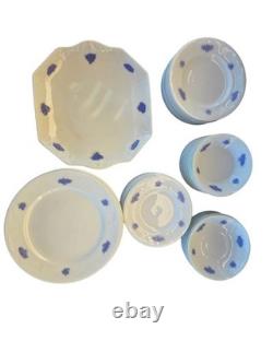 Antique Adderley England Chelsea Blue 75-Piece Bone China Set, 1930s. Raised