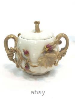 Antique Bone China Tea Set, Applique Vines Flowers, Organic Shape