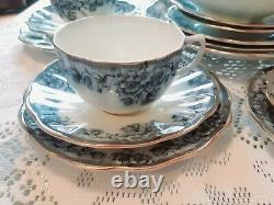 Antique, China Tea Set 21 Piece, Blue, White Gold Gilt Pattern