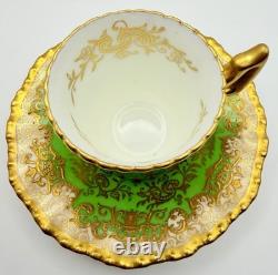 Antique Coalport England Green Encrusted Gold Demitasse Cup & Saucer Teacup