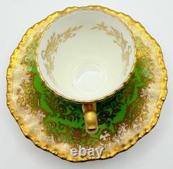 Antique Coalport England Green Encrusted Gold Demitasse Cup & Saucer Teacup
