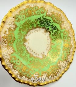 Antique Coalport England Green Encrusted Gold Demitasse Cup & Saucer Teacup