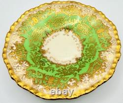 Antique Coalport England Green Encrusted Gold Demitasse Cup & Saucer Teacup