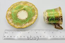 Antique Coalport England Green Encrusted Gold Demitasse Cup & Saucer Teacup