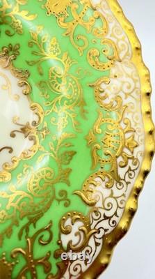 Antique Coalport England Green Encrusted Gold Demitasse Cup & Saucer Teacup