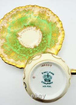 Antique Coalport England Green Encrusted Gold Demitasse Cup & Saucer Teacup