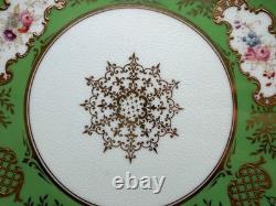 Antique Coalport English Porcelain Set 7 Plates w Green Gold & Floral Decoration