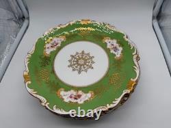 Antique Coalport English Porcelain Set 7 Plates w Green Gold & Floral Decoration