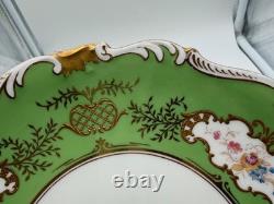 Antique Coalport English Porcelain Set 7 Plates w Green Gold & Floral Decoration