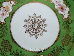 Antique Coalport English Porcelain Set 7 Plates w Green Gold & Floral Decoration