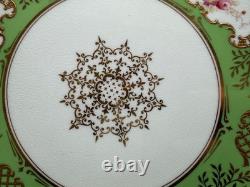 Antique Coalport English Porcelain Set 7 Plates w Green Gold & Floral Decoration