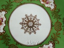 Antique Coalport English Porcelain Set 7 Plates w Green Gold & Floral Decoration