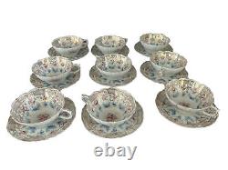 Antique Cups and Saucers Set Of 9. Bone China Hand Painted. England