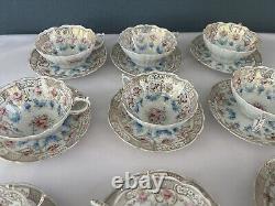 Antique Cups and Saucers Set Of 9. Bone China Hand Painted. England