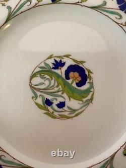 Antique Mintons Set 8 Lunch Plates Blue Flowers Turquoise Scrolls Pattern H2764